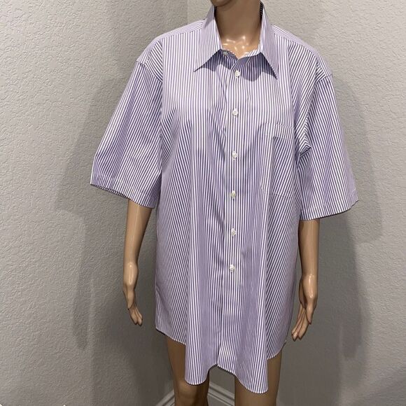 Paul Fredrick  button down purple & white striped shirt. - Picture 1 of 7